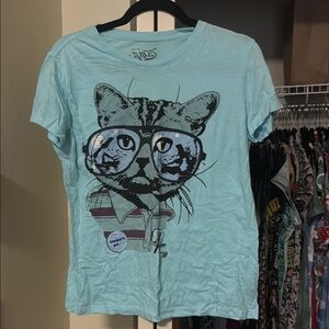 The Mountain Cat with Glasses Tee - Light Blue